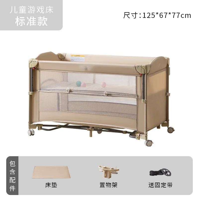 Cross-border crib Foldable splicing queen bed Movable fence crib Portable newborn baby diaper table