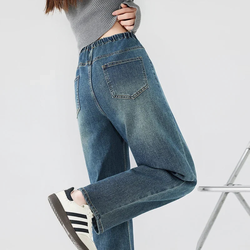 Maternity Drawstring Straight Jeans Pregnancy Women's 2025 New Hot Style High Waisted Loose Slimming Cropped Cigarette Pants