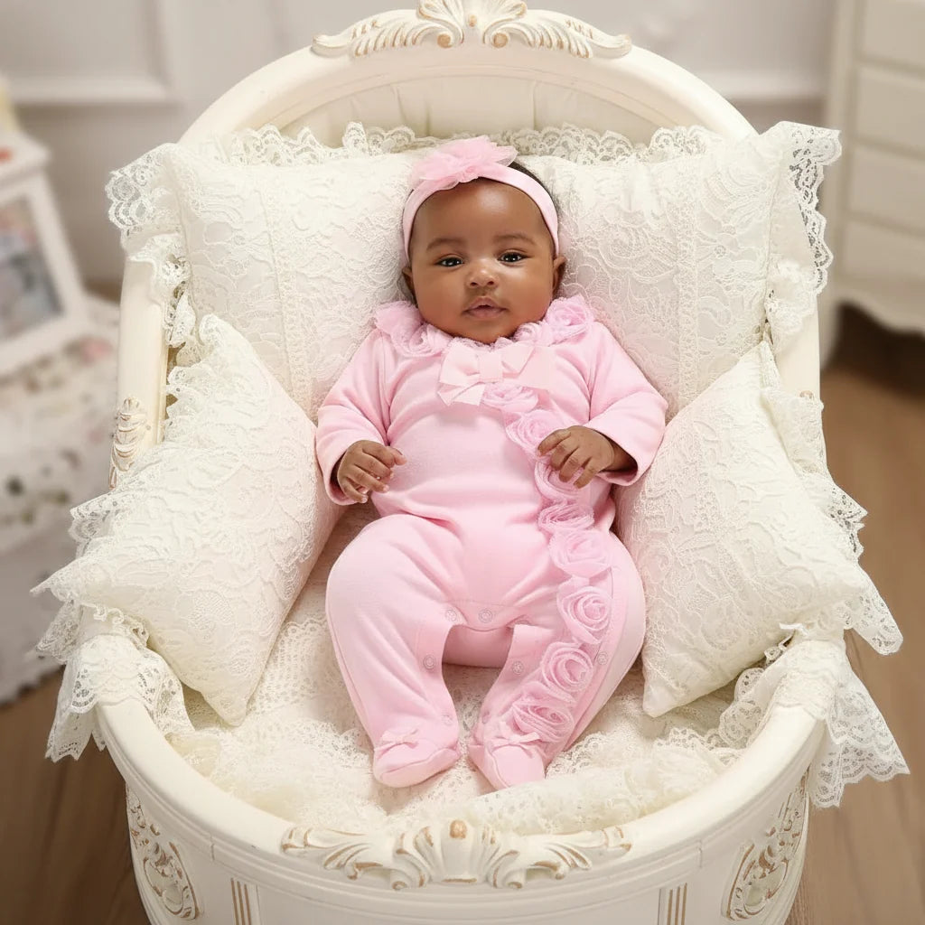 Lace Romper Set For Newborn Girls Cotton Headband Signature