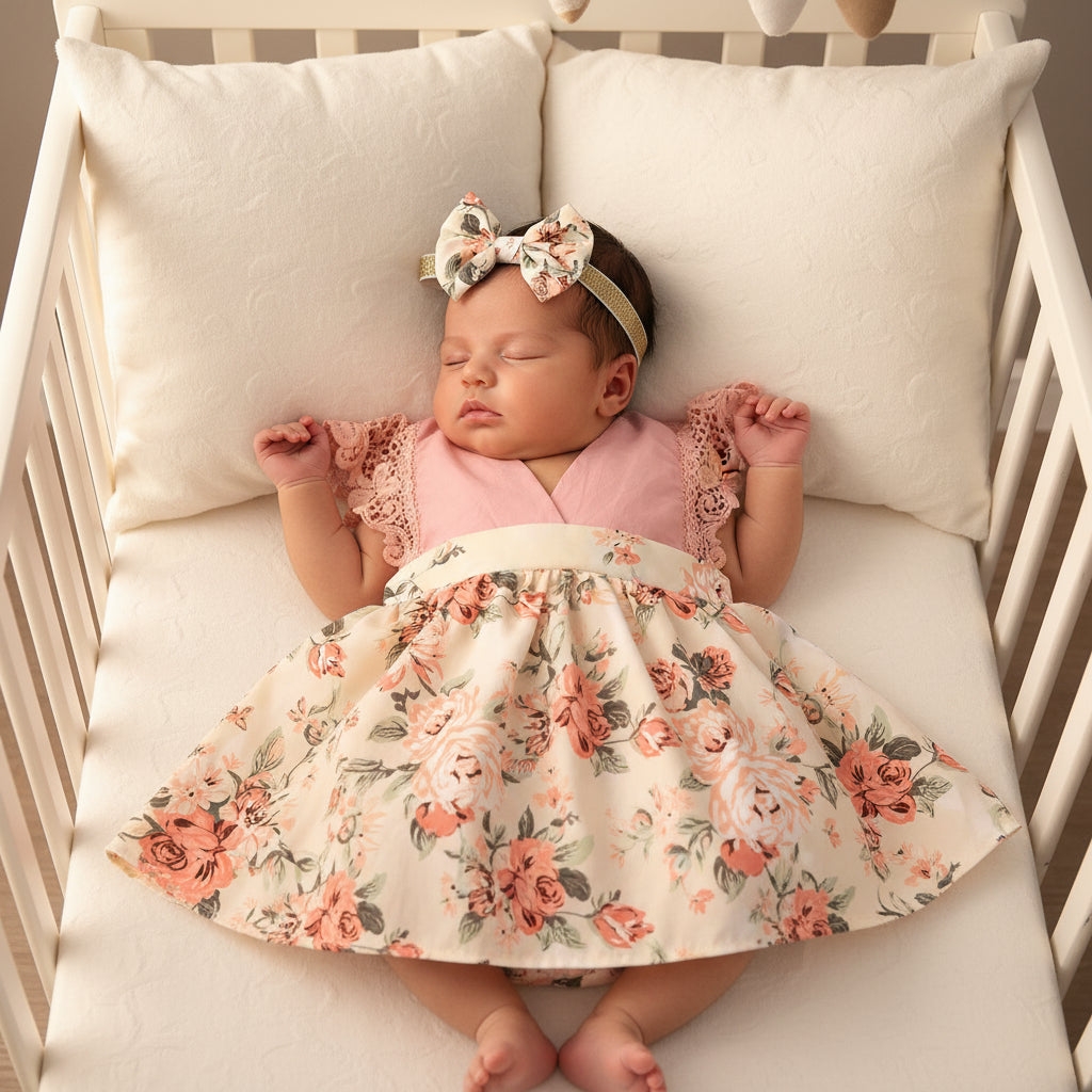 Girl Princess Clothes Baby Romper Girls Floral Lace V Neck Sleeveless  Jumpsuit Newborn Headband Kid Outfits Summer Clothing