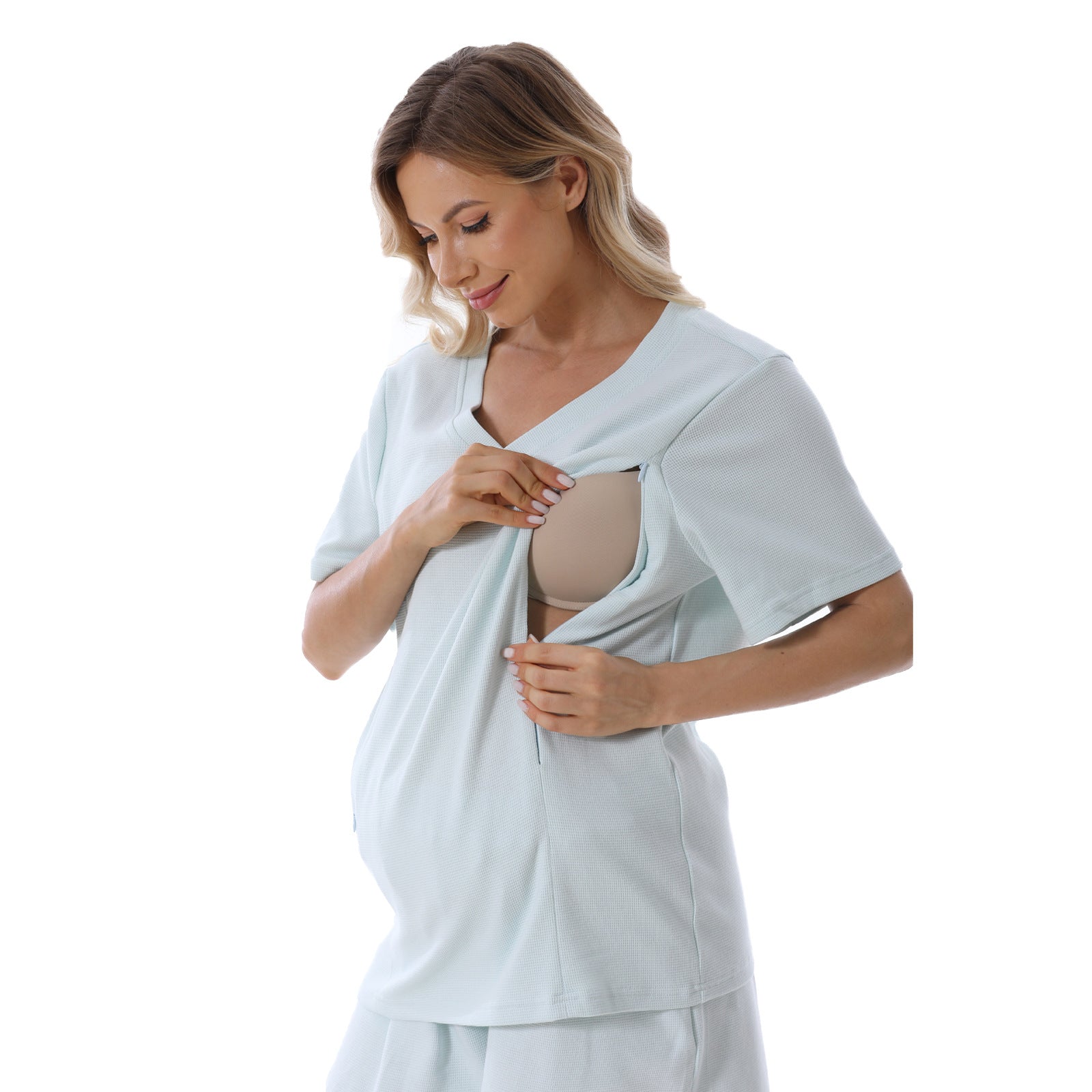 Home Wear Summer Waffle Short Maternity Suit