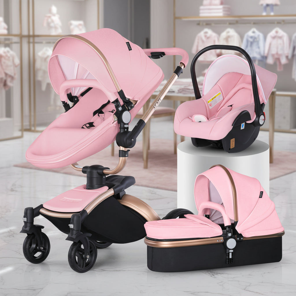 High Landscape Baby Stroller 360-degree Rotation 3-in-1 Basket Foldable
