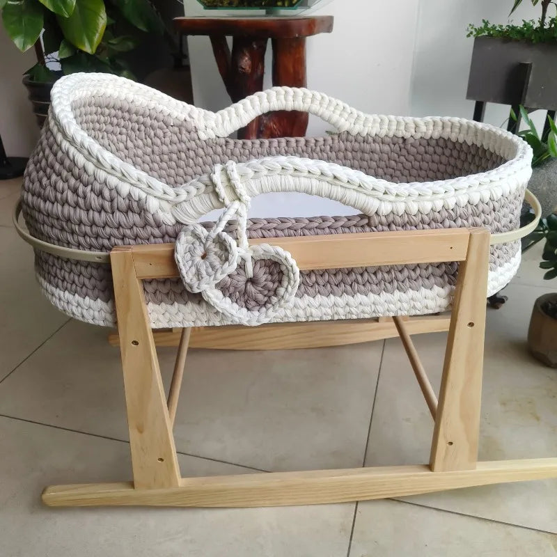 Cross-border Hand Crochet Cradle Hand-held Frame Cotton Rope Woven Crib Cloth Strip Newborn Hand Basket Cradle