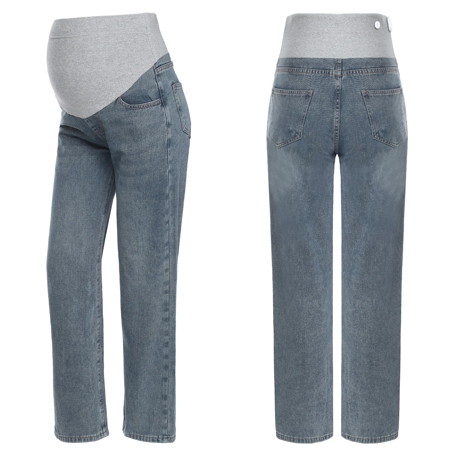 Premama Clothes Maternity Moms Jeans Adjustable High Waist Trousers Pregnant Women Casual Wide-Leg Denim Pants with Pockets