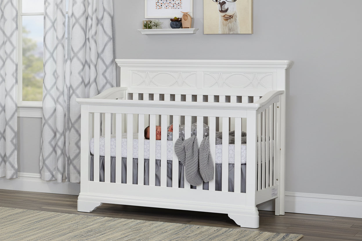 White Solid and Manufactured Wood Standard Four In One Convertible Crib