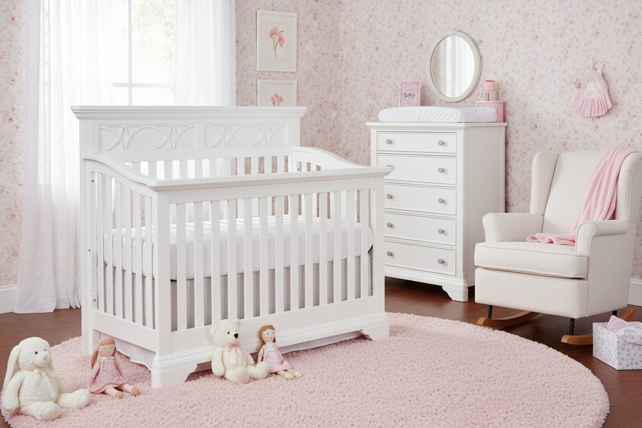 White Solid and Manufactured Wood Standard Four In One Convertible Crib