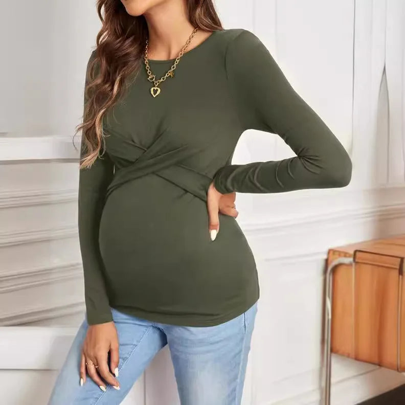Maternity Long Sleeve T-Shirts Soft Breathable Pregnancy Shirts for Women Comtable  Tops  Spring&Fall Solid Color