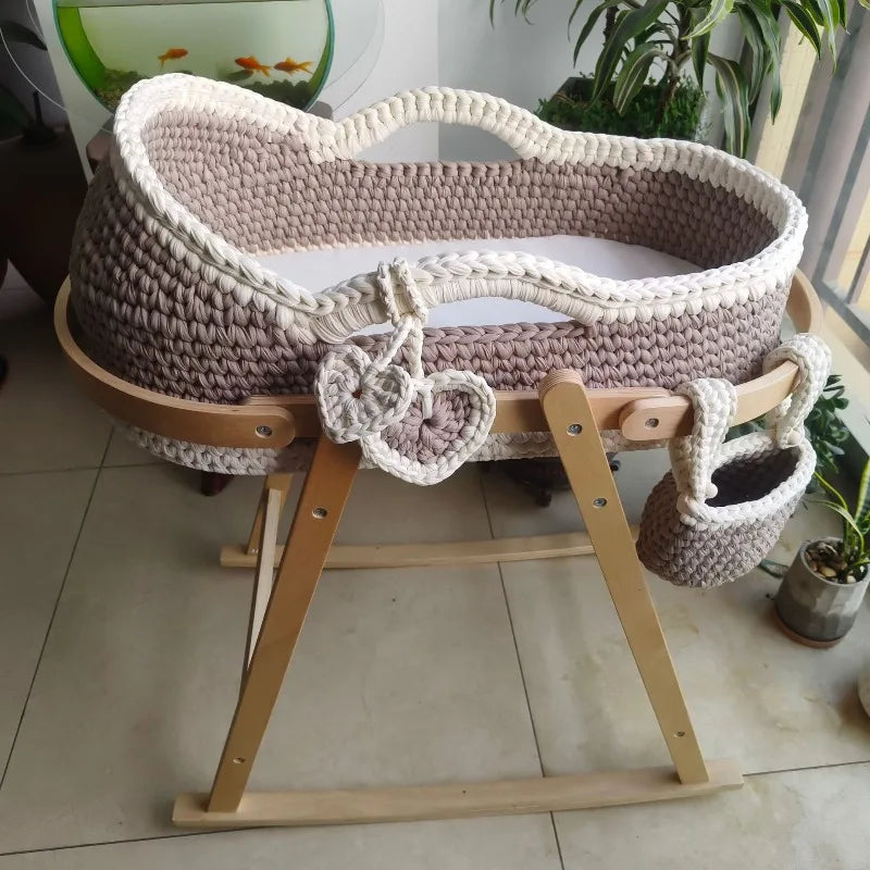 Cross-border Hand Crochet Cradle Hand-held Frame Cotton Rope Woven Crib Cloth Strip Newborn Hand Basket Cradle