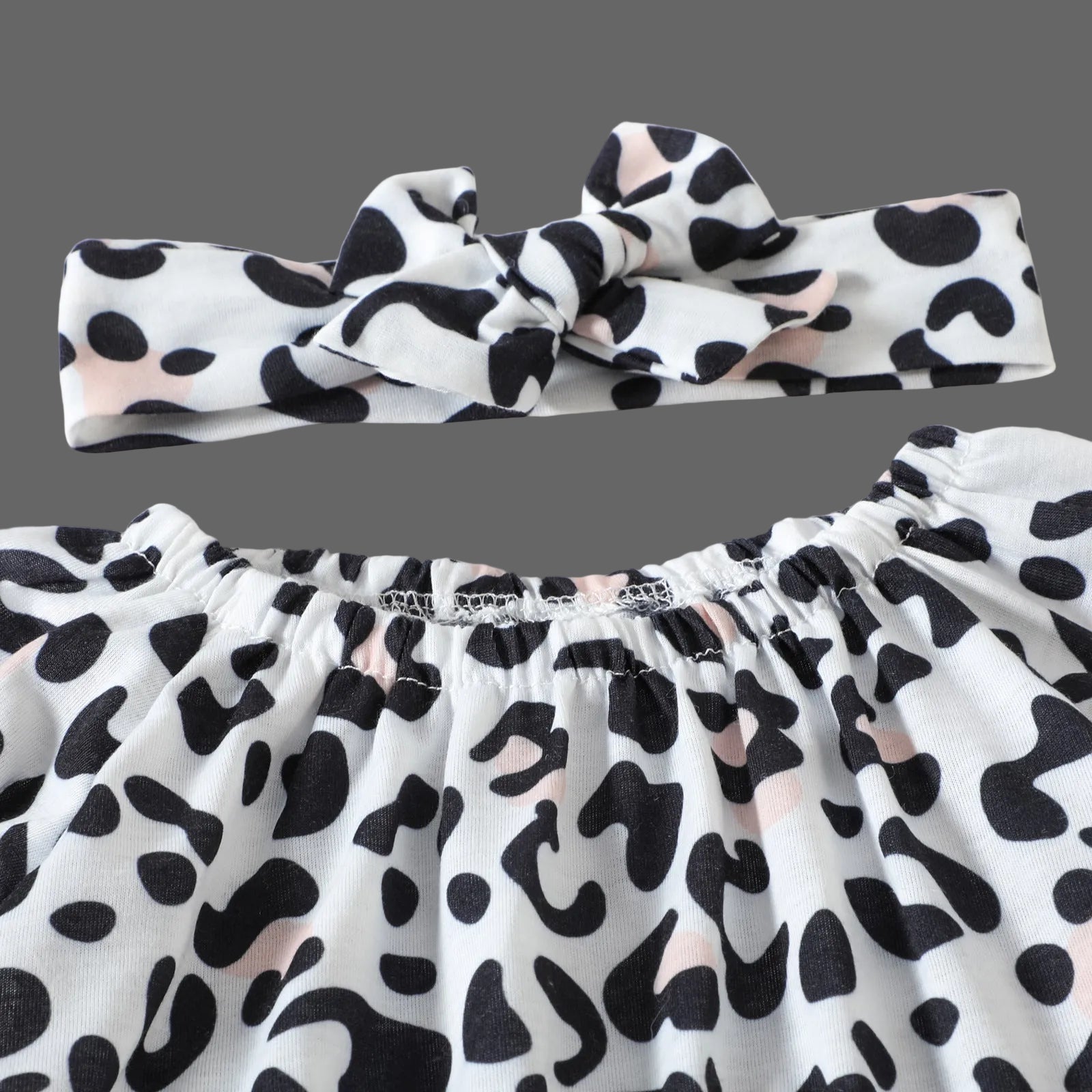 Girls Leopard Print Jumpsuit Dress And Matching Pants Headband Set