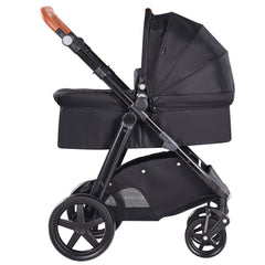 Travel System Stroller with Infant Bassinet, 2-in-1 Baby Cradle Stroller Combo, Reversible Seat, Easy One-button Folding, EVA Tires with Brake Aluminum Stroller Carseat Combo Set (Black)