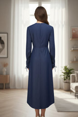 High Waist Drawstring Maternity Dress-Dark Denim