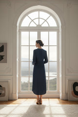 High Waist Drawstring Maternity Dress-Dark Denim