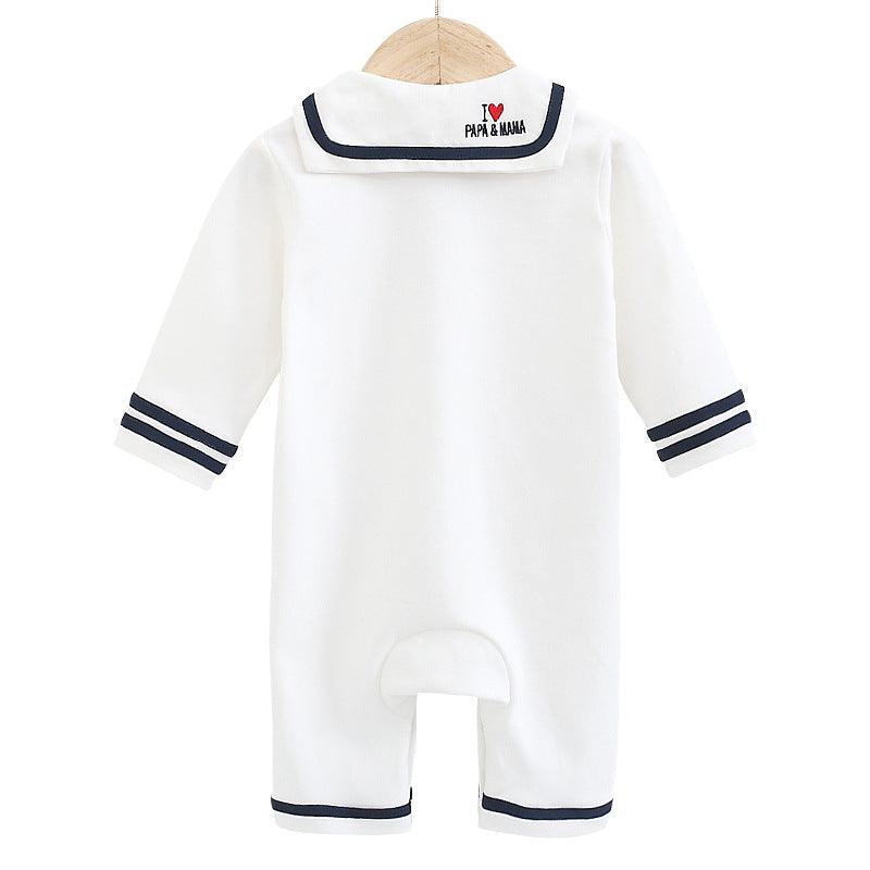 I Love Mom And Dad Newborn Baby Spring And Autumn New Navy Style Bow Tie Romper