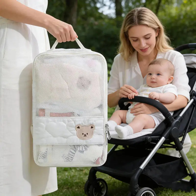 Cute Diaper Bag for Stroller Hanging Bag Separate Storage for Baby Clothes and Diapers Travel Change and Washing Storage Bag