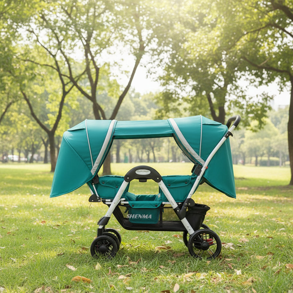 Carbon Fiber Twin Reclining Facing Seats Folding Stroller Elite Shock Absorption