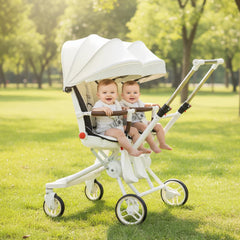 Twin Stroller Foldable Portable Four Wheel Infant Carriage