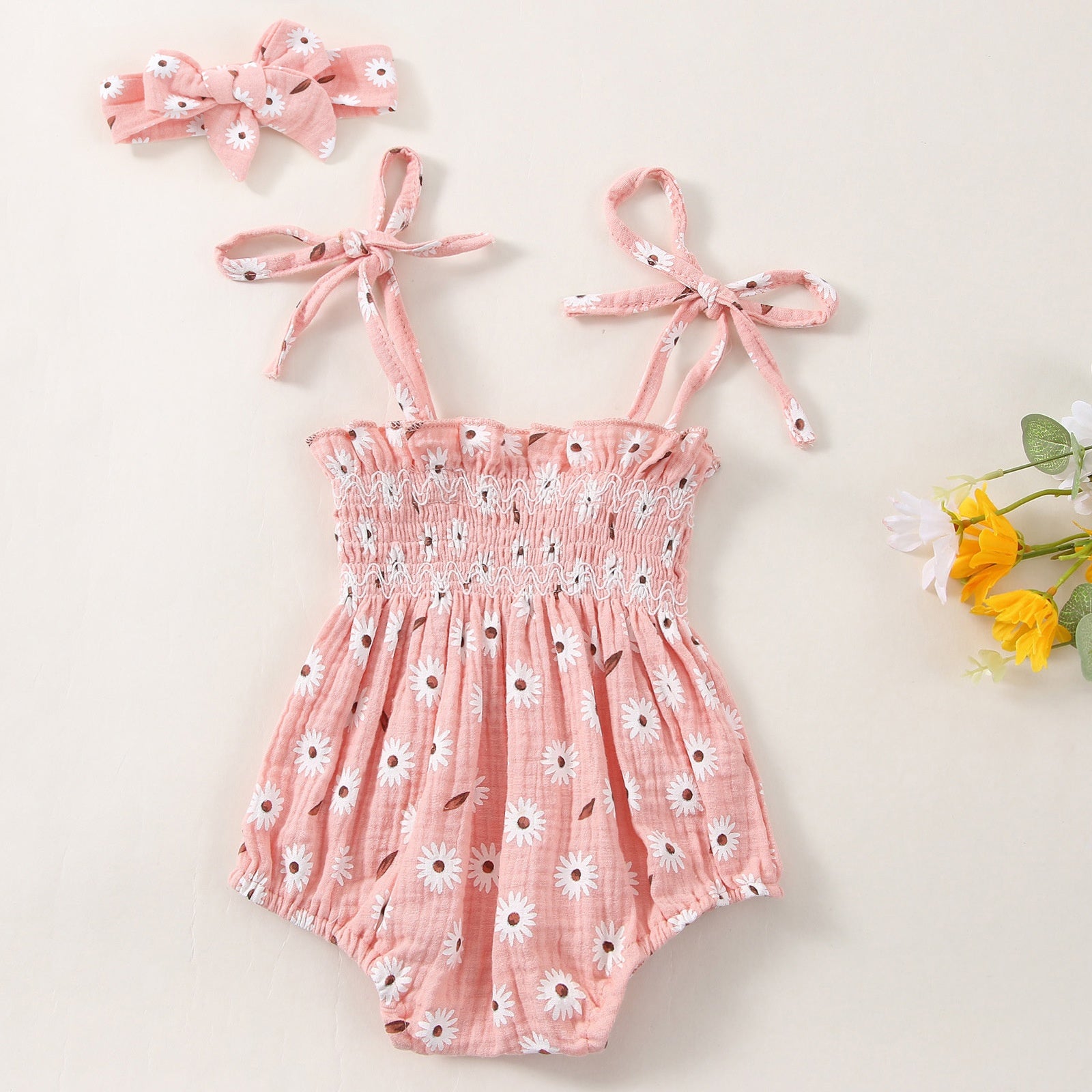 Newborn Bow Flower Print Short Sleeved Kazakhstan Baby Girl Sweet