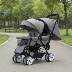 Twin Stroller Foldable With Front And Rear Seats For Two Kids