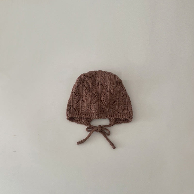 Thin Breathable Lace Up Ear Protection Newborn Baby Knitted Hat