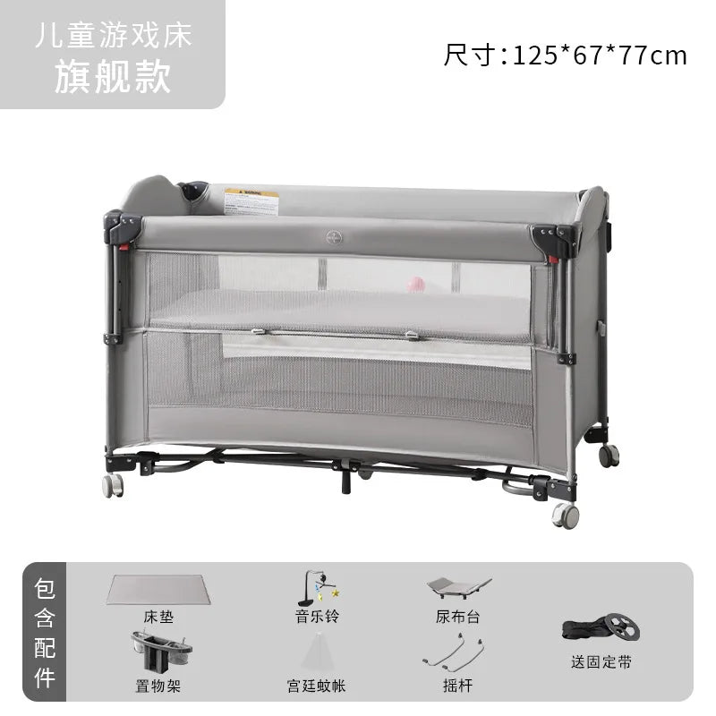 Cross-border crib Foldable splicing queen bed Movable fence crib Portable newborn baby diaper table