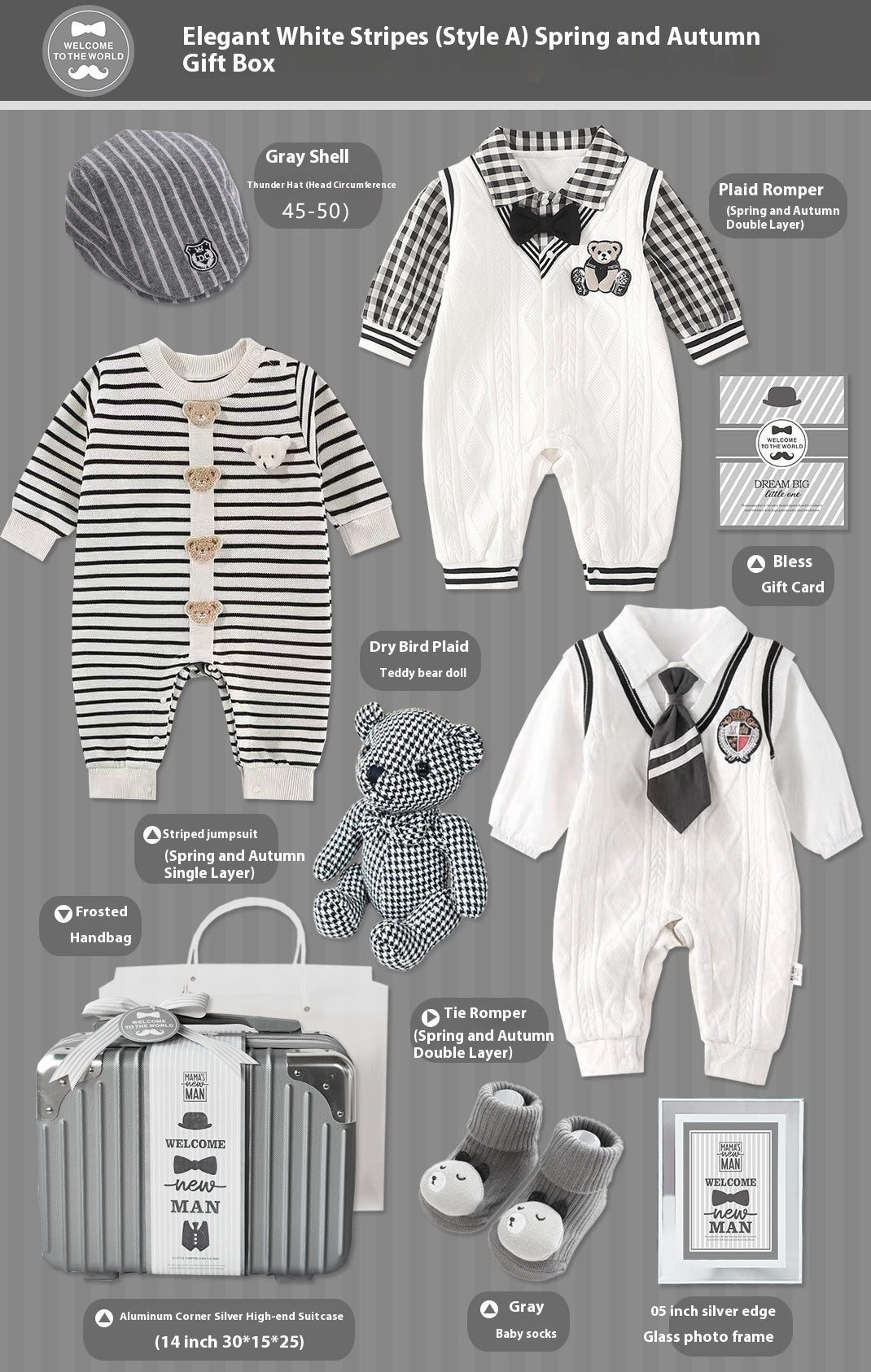 Brand Product Name - Premium Cotton Newborn Set In White Gray Stripes