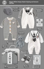 Brand Product Name - Premium Cotton Newborn Set In White Gray Stripes