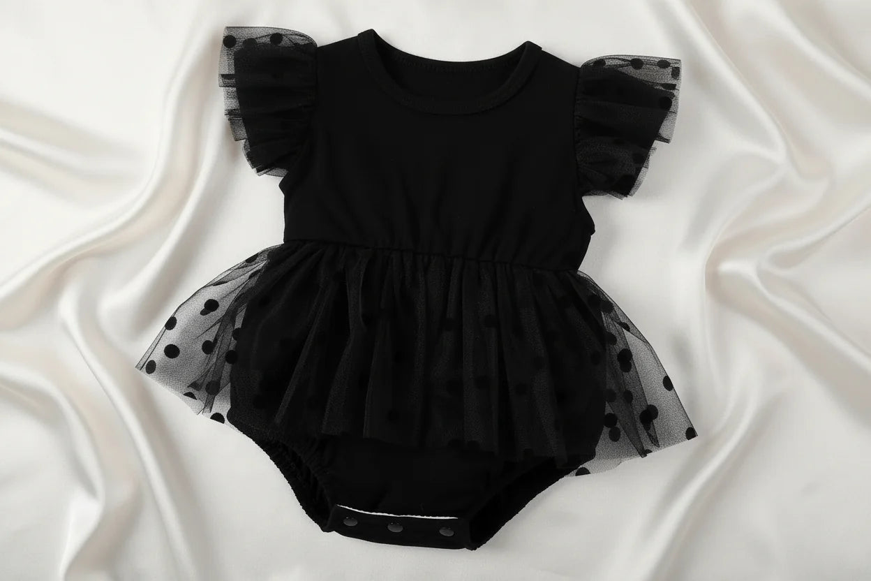 Luxe Cotton Baby Girl Dress Polka Dot With Flutter Sleeves Limited Edition