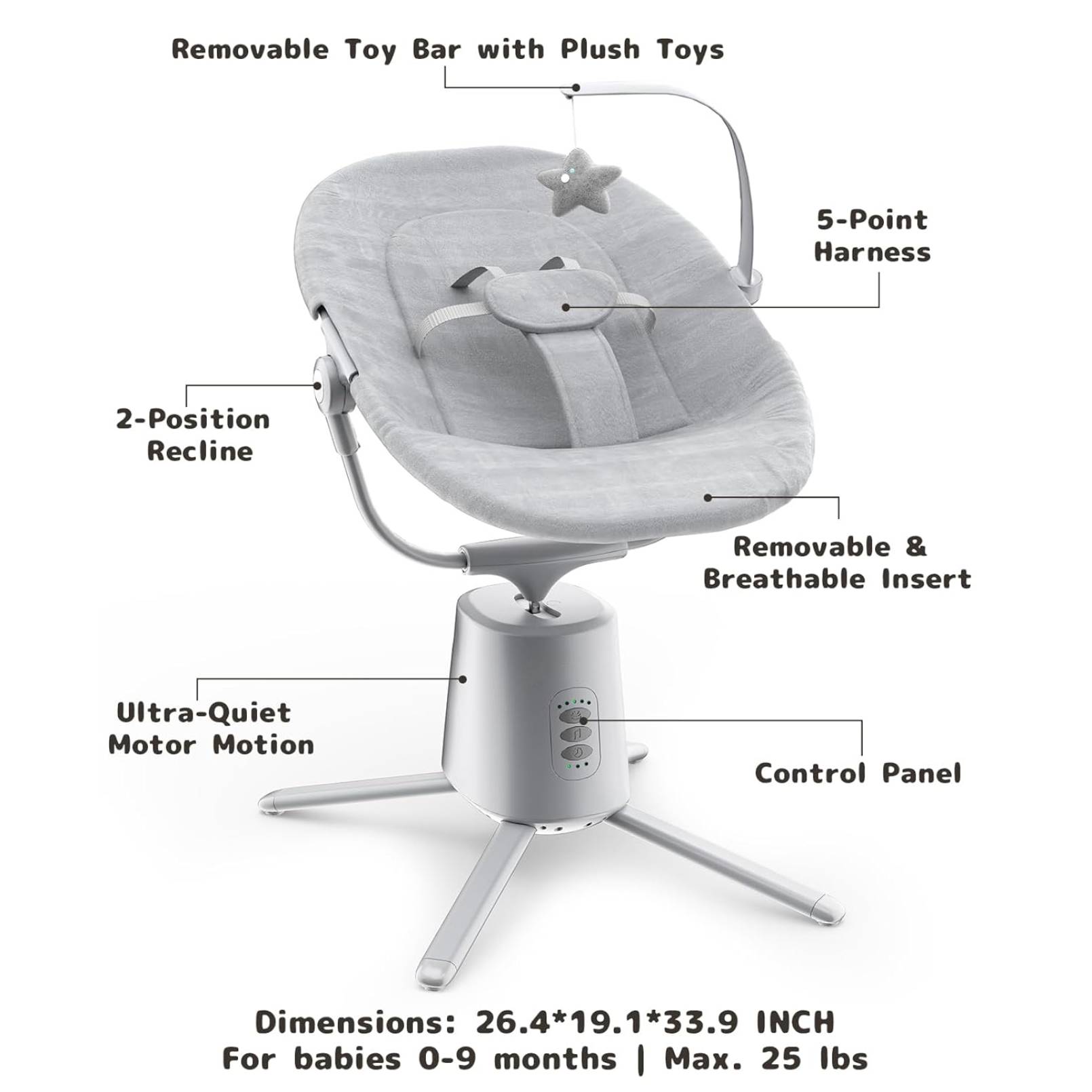 Baby Swing,Baby Swings For Infants With 3 Modes & 5 Speeds BT Enabled App & Remote Control, Electric Swing 6 Melodies And 3 Timer Setting