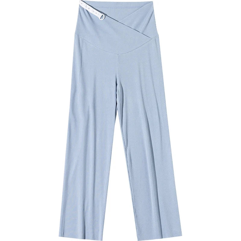 Maternity Straight Pants Summer Thin Cool Cotton Low Waist U Belly Clothes For Pregnant Women Wide Leg Loose Pregnancy Trousers