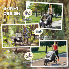 Bike Trailer for Kids 3 In1 Foldable Child Jogger Stroller Baby Stroller Transport Carrier with Shock Absorber System Rubber Tires Adjustable Handlebar Kid Bicycle Trailer White and Grey