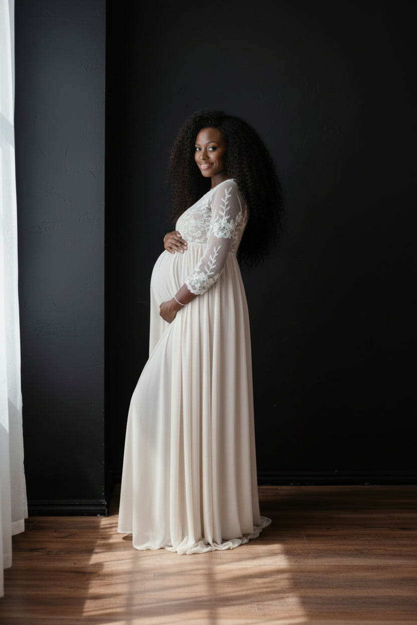 Lace Chiffon Patchwork Maternity Dress