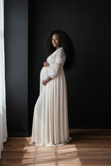 Lace Chiffon Patchwork Maternity Dress
