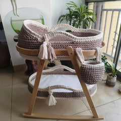 Cross-border Hand Crochet Cradle Hand-held Frame Cotton Rope Woven Crib Cloth Strip Newborn Hand Basket Cradle