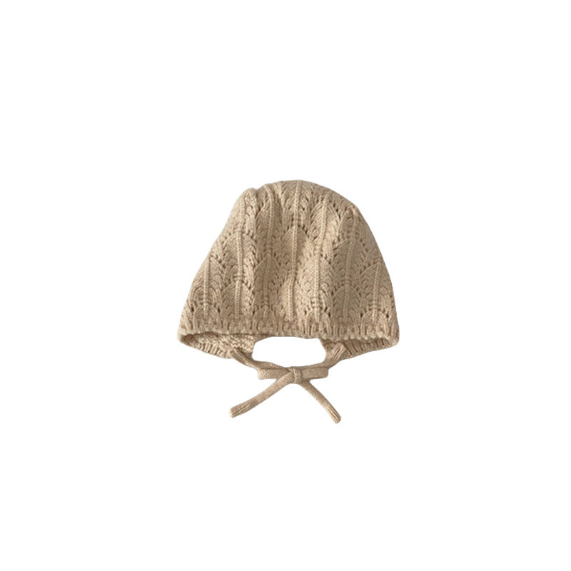 Thin Breathable Lace Up Ear Protection Newborn Baby Knitted Hat