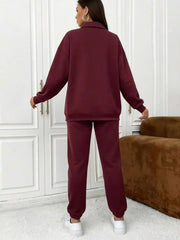 Burgundy Maternity Zip-Up Top And Jogger Pants Set Smart Casual Lounge Wear