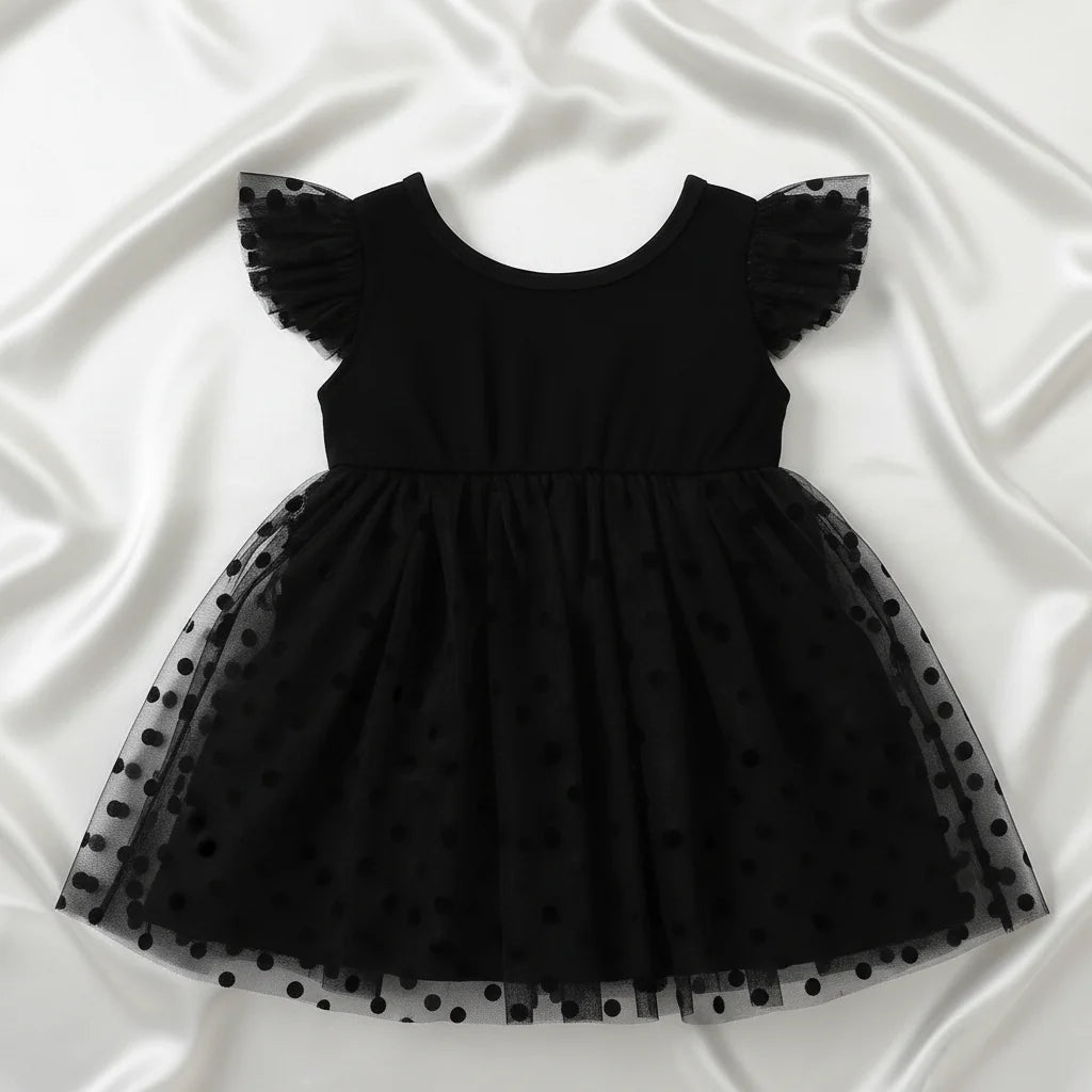 Luxe Cotton Baby Girl Dress Polka Dot With Flutter Sleeves Limited Edition