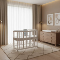 Oval Pine Baby Crib European White Finish Luxury Collection Limited Edition