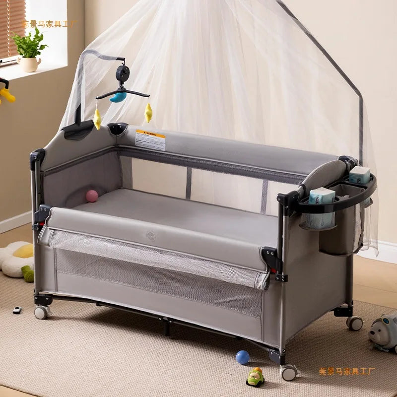 Cross-border crib Foldable splicing queen bed Movable fence crib Portable newborn baby diaper table