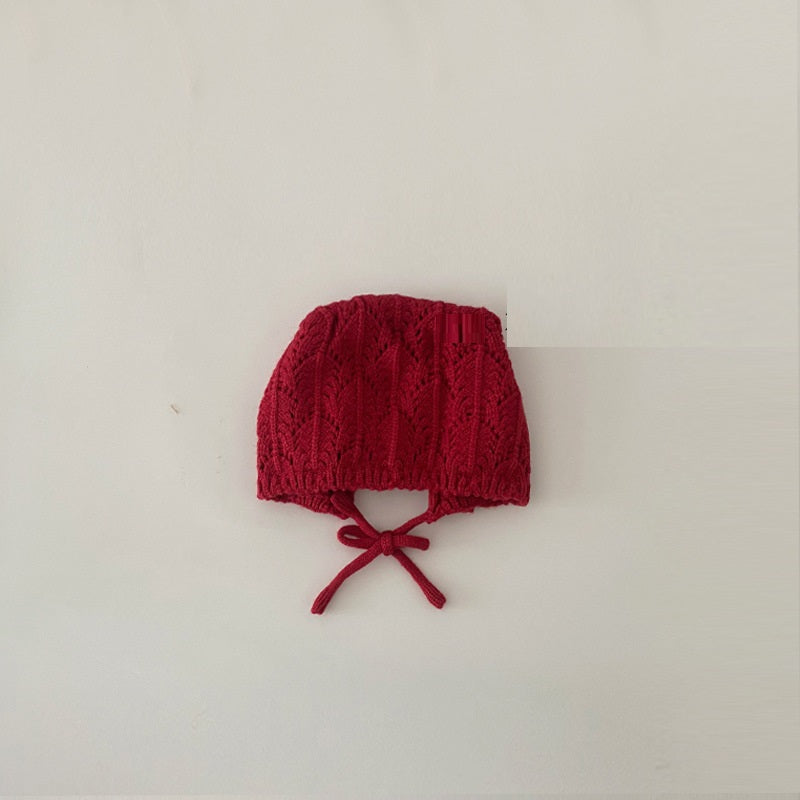 Thin Breathable Lace Up Ear Protection Newborn Baby Knitted Hat