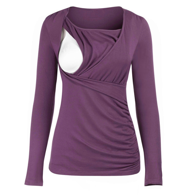 Round Neck Long Sleeves Slim-fitting Maternity Dress
