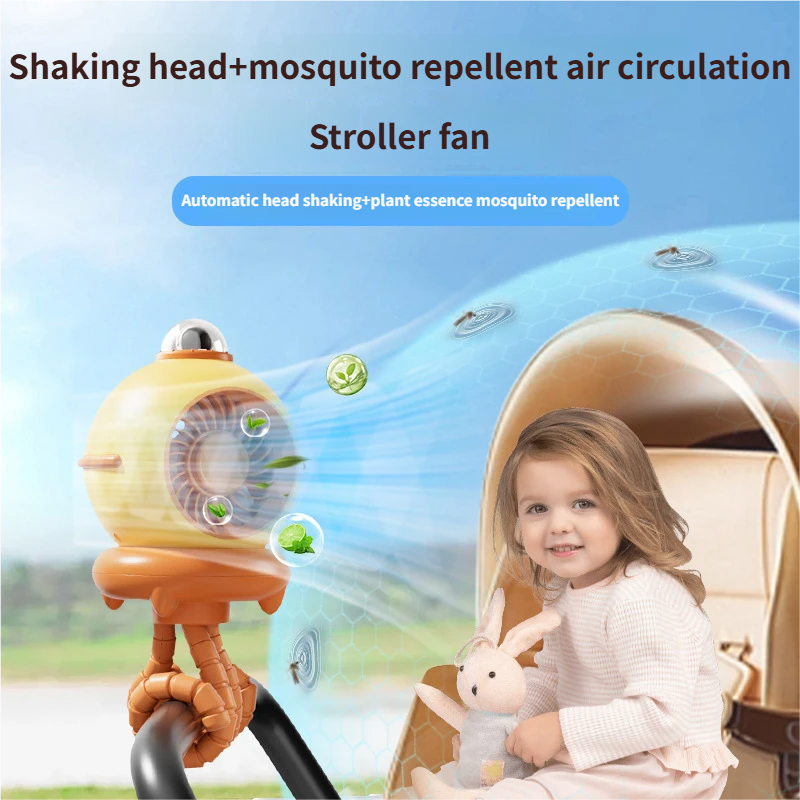 Yellow Octopus Flexible Fan 4 Speed Rechargeable Mosquito Repellent Bladeless Fan With Shaking Head