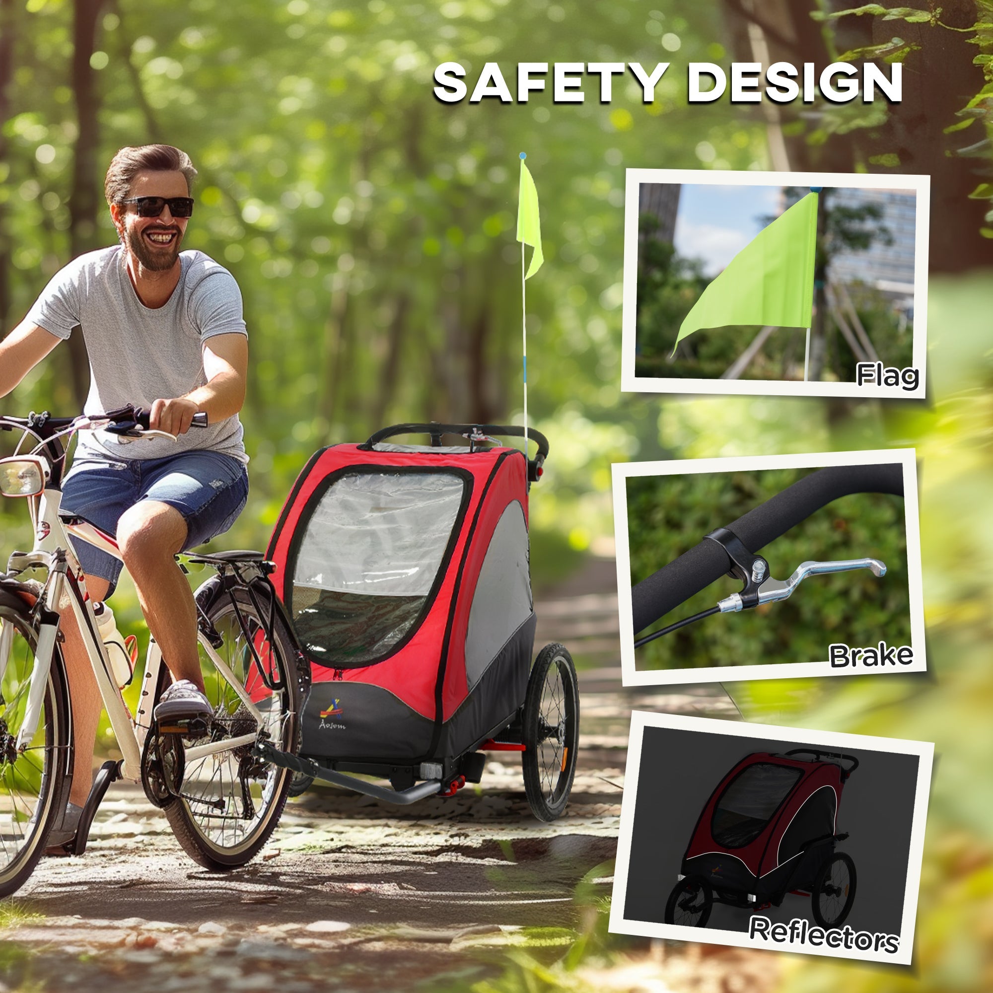 Bike Trailer for Kids 3 In1 Foldable Child Jogger Stroller Baby Stroller Transport Carrier with Shock Absorber System Rubber Tires Adjustable Handlebar Kid Bicycle Trailer Red and Grey