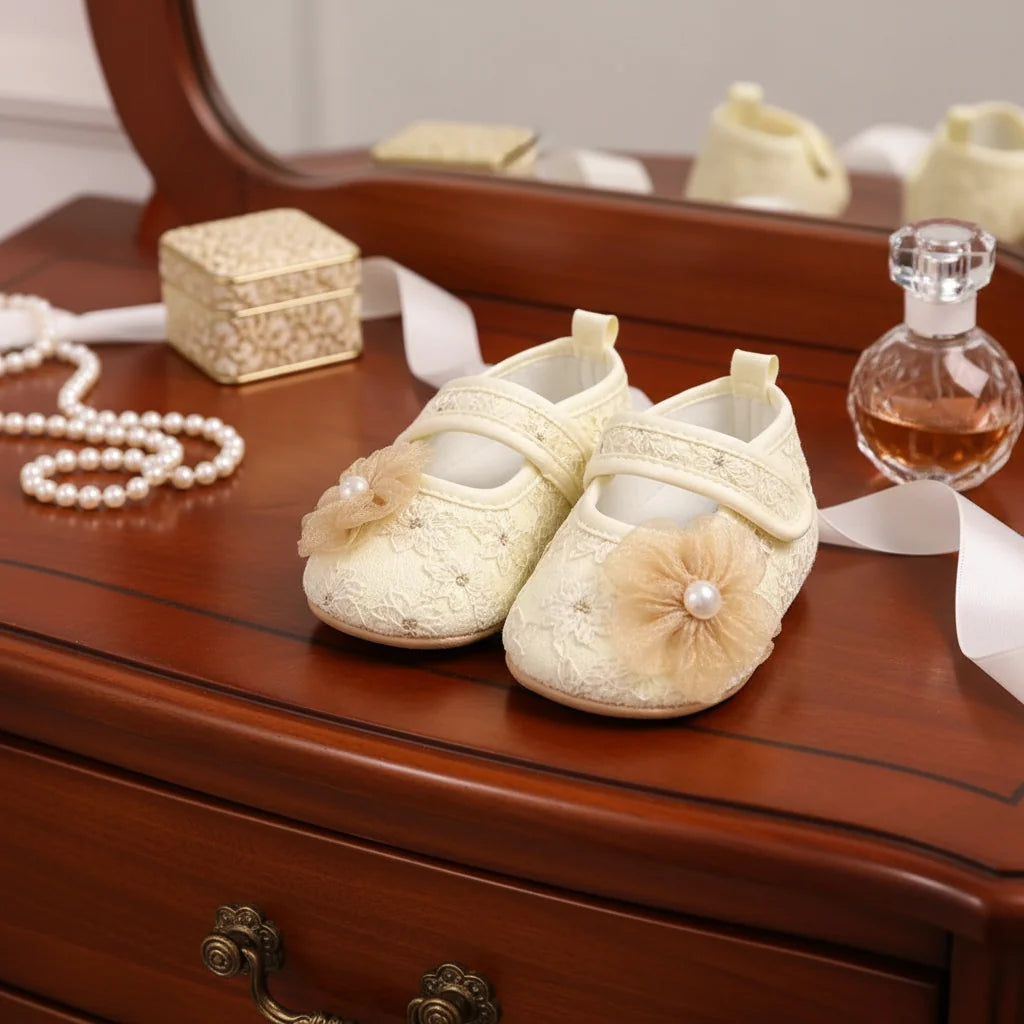 Floral Lace Mary Jane Baby Shoes Soft Sole Prewalker Exclusive