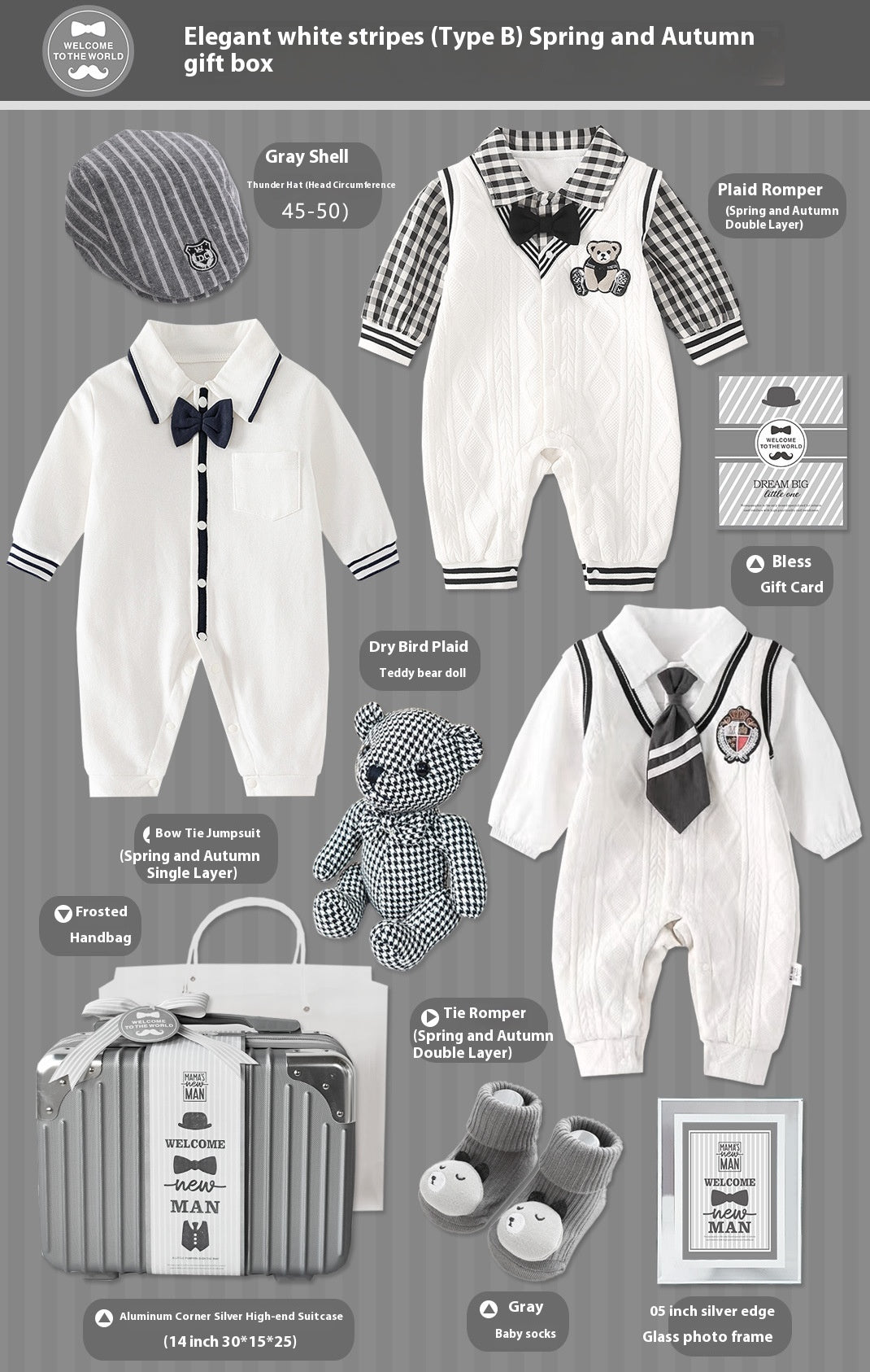 Brand Product Name - Premium Cotton Newborn Set In White Gray Stripes