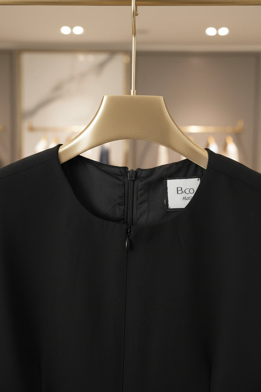 Ruffle Trim Maternity Dress-Black