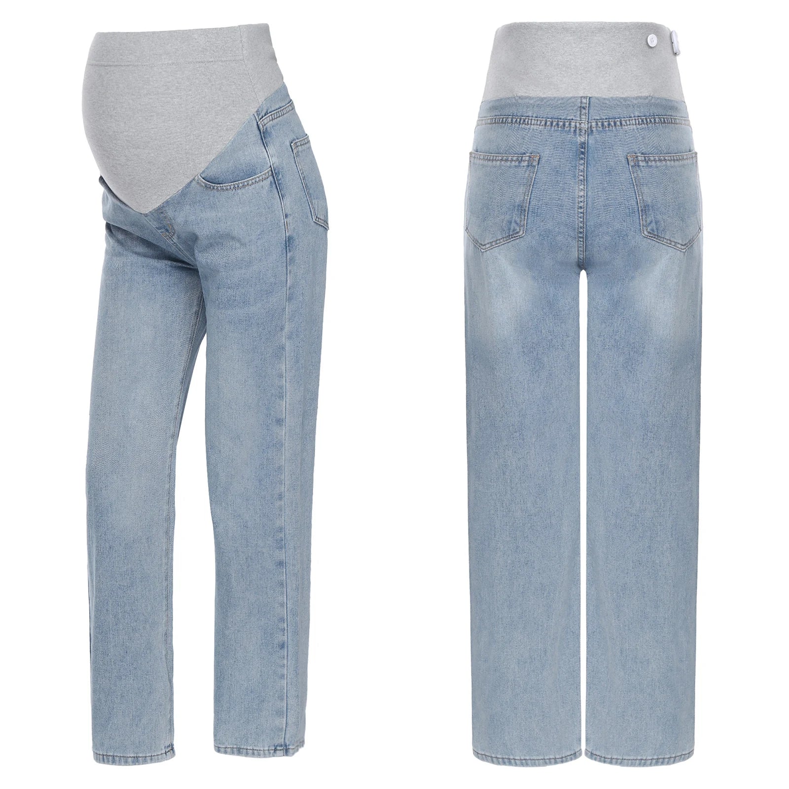Premama Clothes Maternity Moms Jeans Adjustable High Waist Trousers Pregnant Women Casual Wide-Leg Denim Pants with Pockets