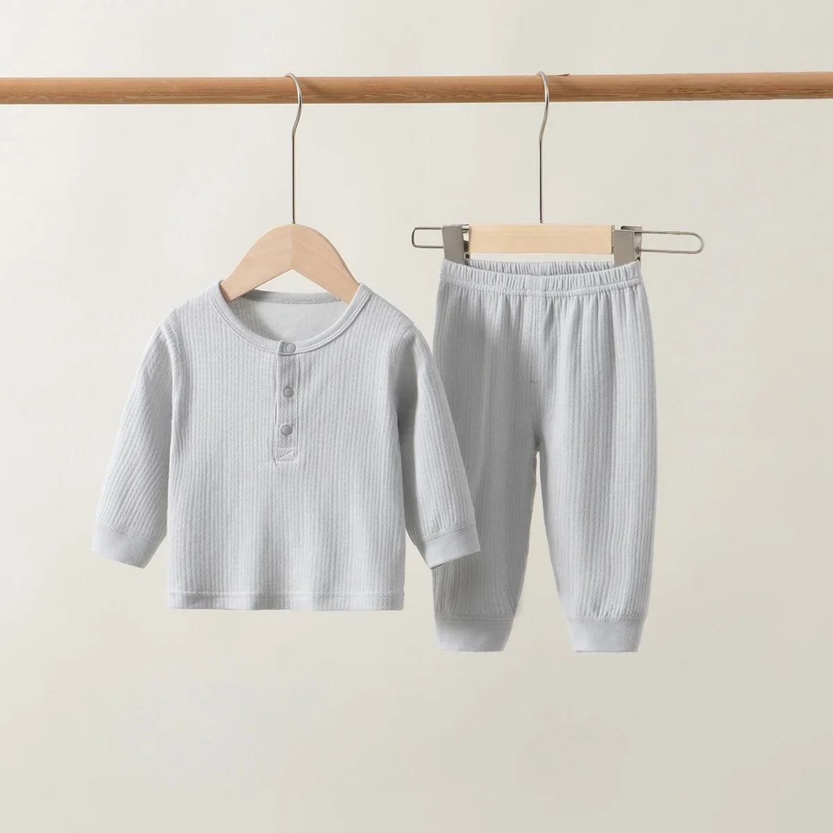 Spring 0-3Y Baby Girls Boys Cotton Pajamas Sets Ribbed Long Sleeve Sleepwear 2pcs Outfits Newborn Nightwear Soft Loungewear