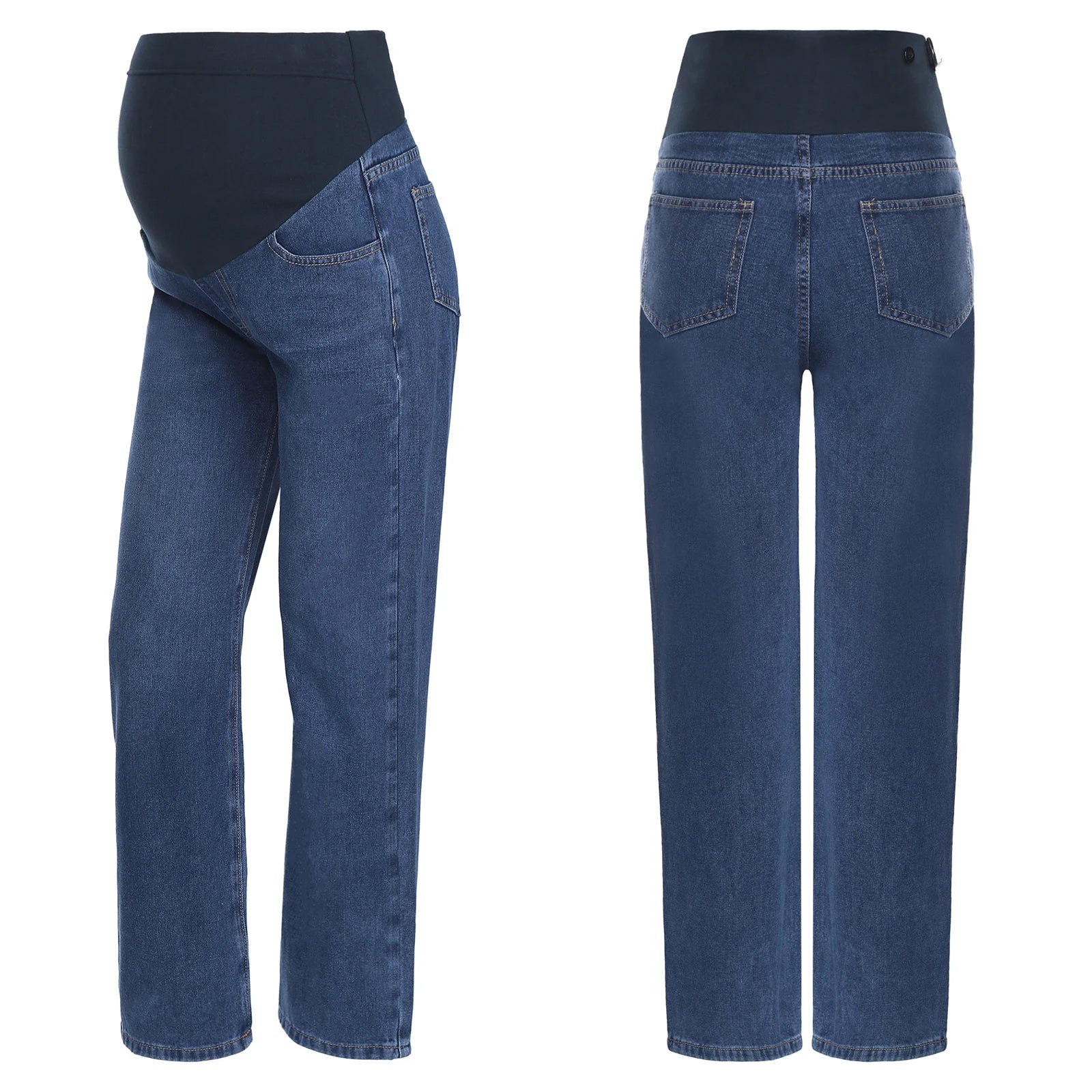 Premama Clothes Maternity Moms Jeans Adjustable High Waist Trousers Pregnant Women Casual Wide-Leg Denim Pants with Pockets