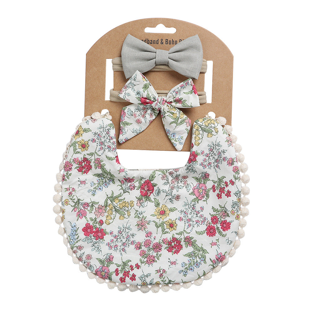 Newborn Baby Cute Floral Cotton Saliva Towel Headband Suit
