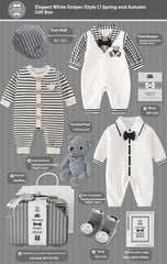 Brand Product Name - Premium Cotton Newborn Set In White Gray Stripes